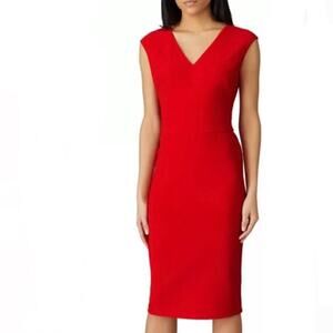 Lauren by Ralph Lauren red sleeveless sheath dress professional midi workwear